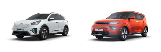 기아자동차 니로 EV(왼쪽부터)와 쏘울 부스터 EV.  <디지털타임스 DB>